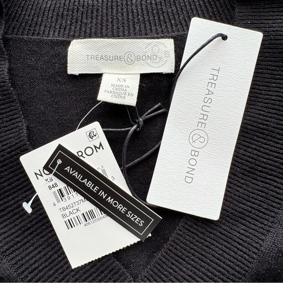 TREASURE & BOND Relaxed V Neck Sweater XS Black High Low Drop Shoulder Tunic New - Picture 2 of 13